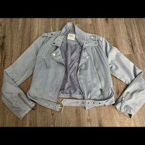 Ashley Outerwear Light Baby Blue Suede Moto Jacket